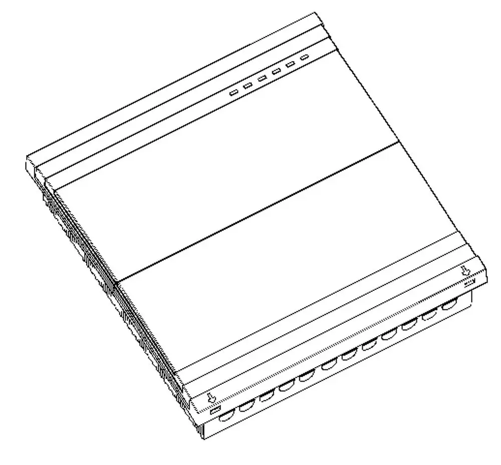 Daikin Mischermodul in quadratischer Form mit mehreren Anschlussbuchsen an einer Seite und Bedienfeld oben. Gerät für Heizkreisregelungen konzipiert.